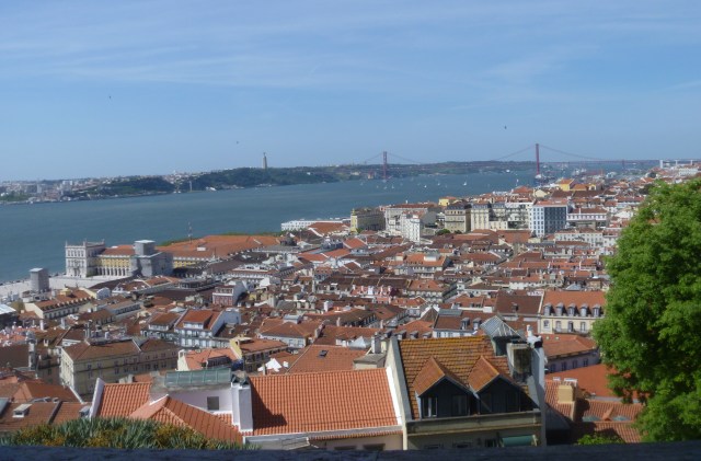 Lisbon, River Tagus and  25 April Bridge from the Castle Esplanade