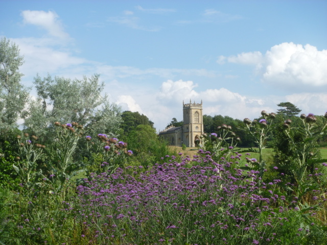 Church from shrubbery